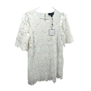 NWT Laundry By Shelli Segal Womens White Floral Cold Shoulder Shift Dress